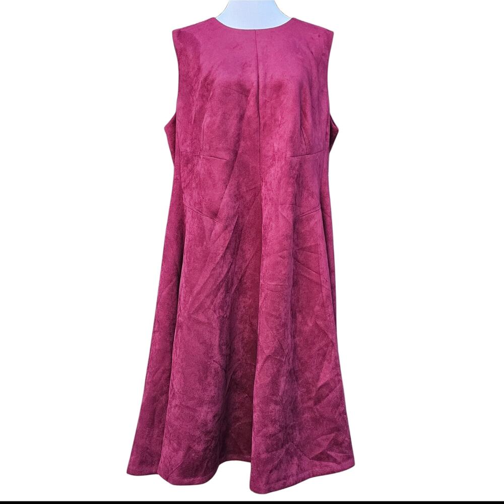 CK Dress Calvin Klein Plus Size 18W Flare Skater Red Stretch Faux Suede Burgundy